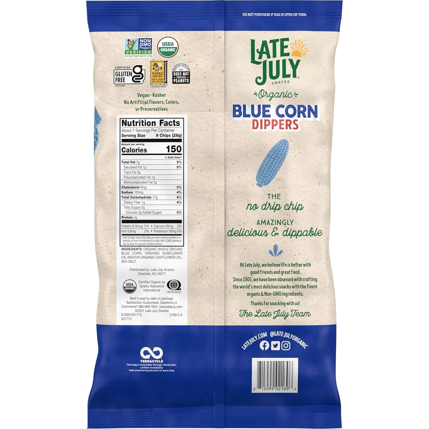 Late July Snacks Blu Corn Dippers Tortilla Chips, Pack of 9, 7.4 Oz - Image 2